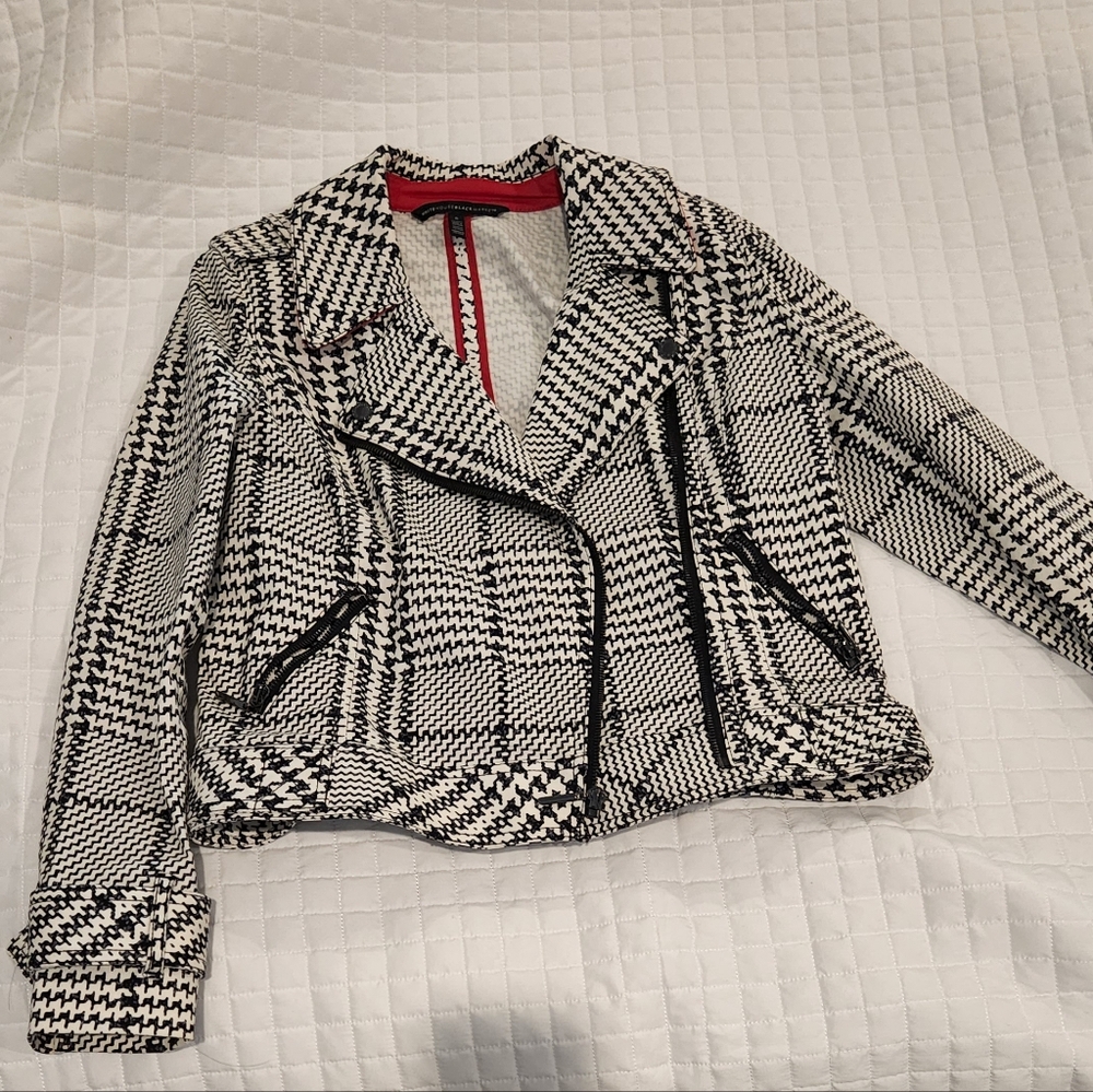 White House Black Market Houndstooth Blazer with Red Accents